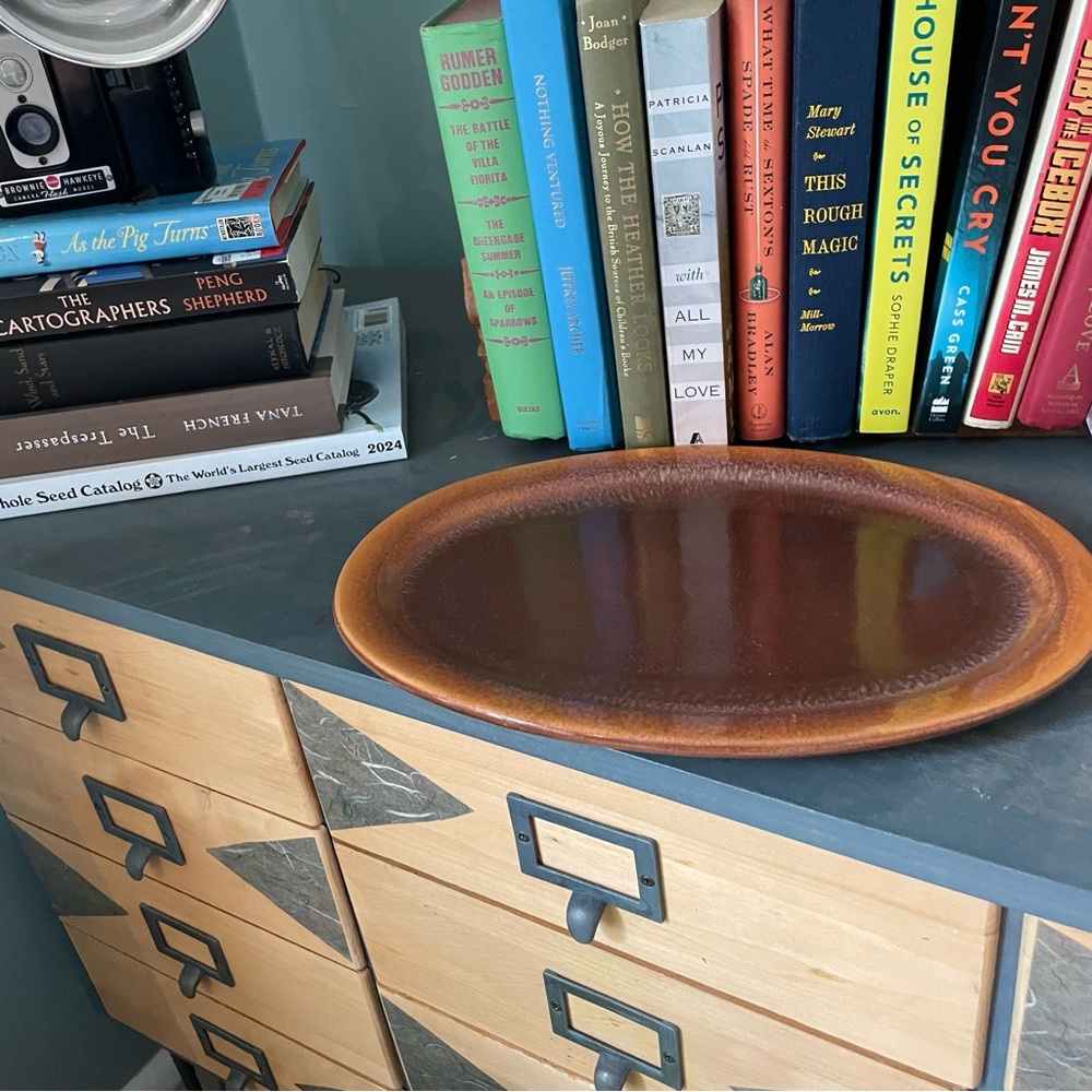 Brown Oval Ceramic Platter made in Canada 13 by 9 inches